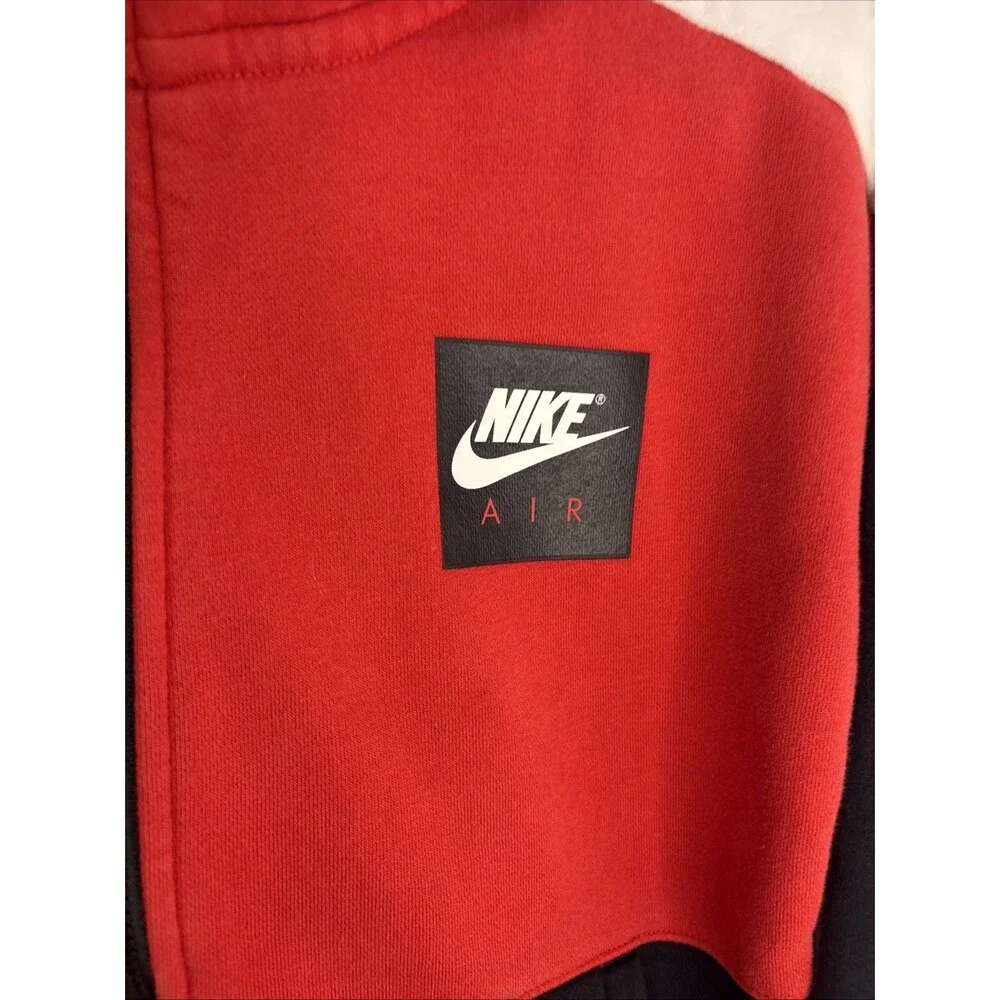 Nike Air Sweatshirt Boys Large Hoodie Full Zip Fleece Red Black Pockets Big Boys